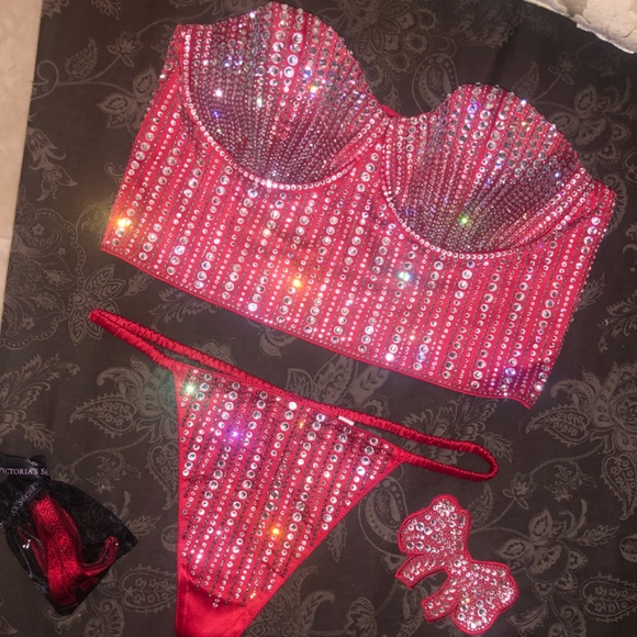 Victoria’s Secret Luxe Crystal Multi-Way Bustier / Thong -XL-NWT - Bow Detached - Picture 3 of 8
